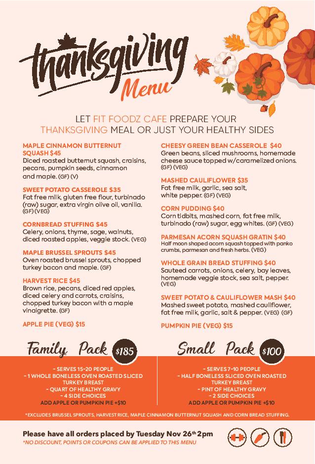 Thanksgiving Meal and Side Dish Menu! – Fit Foodz Cafe – Healthy Gluten ...